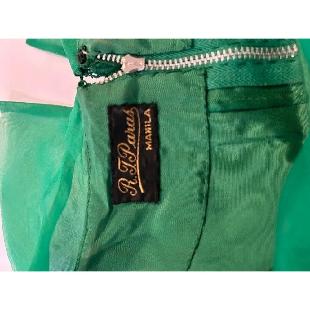 VTG R T Paras Manila Womens Emerald Green Lace Overlay Cowl Neck Shift Dress Med
